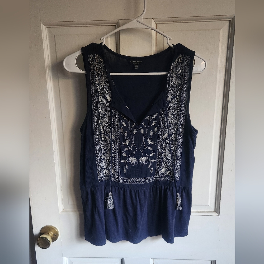 Lucky Brand Tavy Embroidered Tank Peasant Top - Women Xs